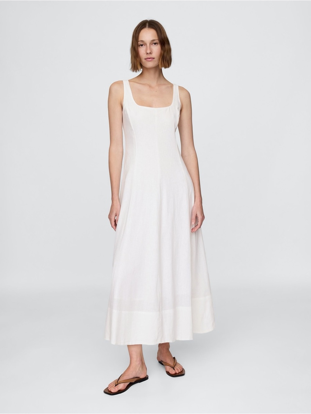 Gap White Linen-Blend Square-Neck Maxi Summer Dress